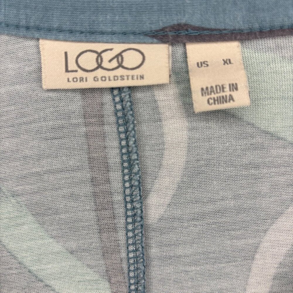 LOGO Lori Goldstein Asymmetric Cardigan Women XL Soft Flowy Pocket Blue Green - Picture 7 of 7